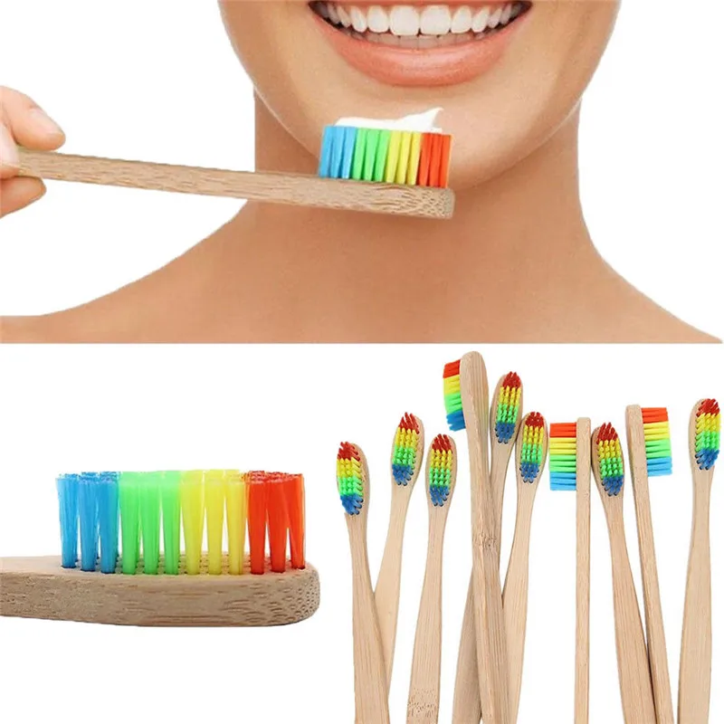 

Rakado Colorful Head Bamboo Toothbrush Wholesale Environment Wooden Rainbow Bamboo ToothBrushes Oral Care Soft Bristle Teeth New