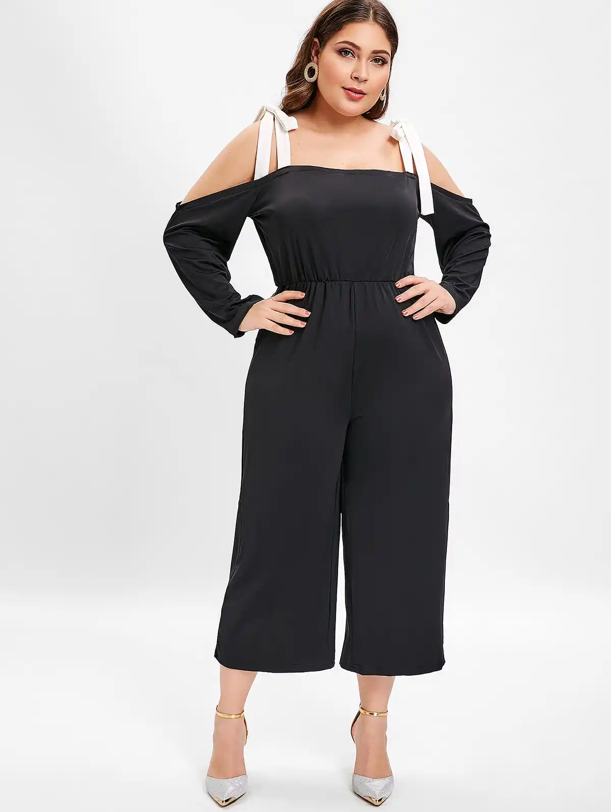 cold shoulder open leg harem jumpsuit