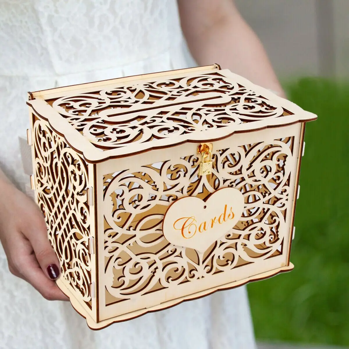 Diy Wedding Gift Card Box Wooden Money Box With Lock Beautiful