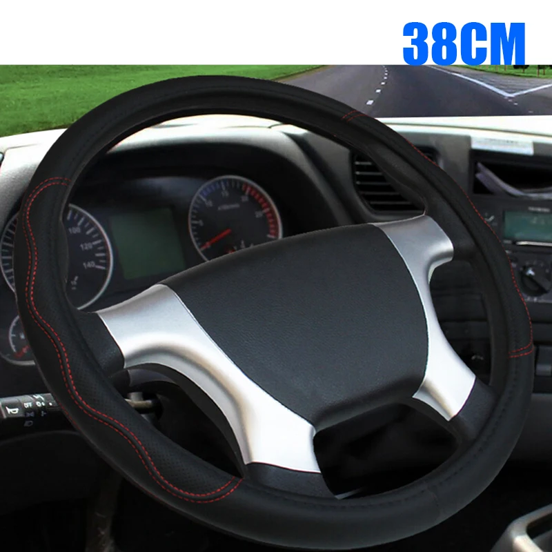 

NEW 38/40/42/45CM Leather Steering Wheel Cover Truck Truck Bus Black+Red Quality Car-styling Steering Wheel Covers Anti-Slip