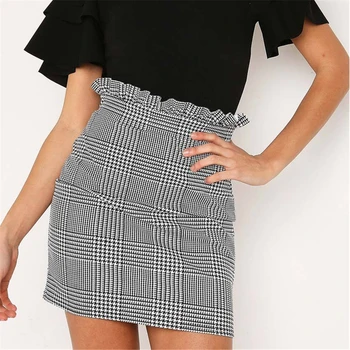 

Short Plaid Skirt Spring Summer Women New Cotton Bodycon High Waist Skirt Female Ruffles Vintage Sexy Women Mini Skirt Summer
