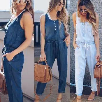 

Women Casual Loose Denim Bodysuits Women Jumpsuits Playsuits Jeans Pants Overalls Straps Jumpsuit Romper