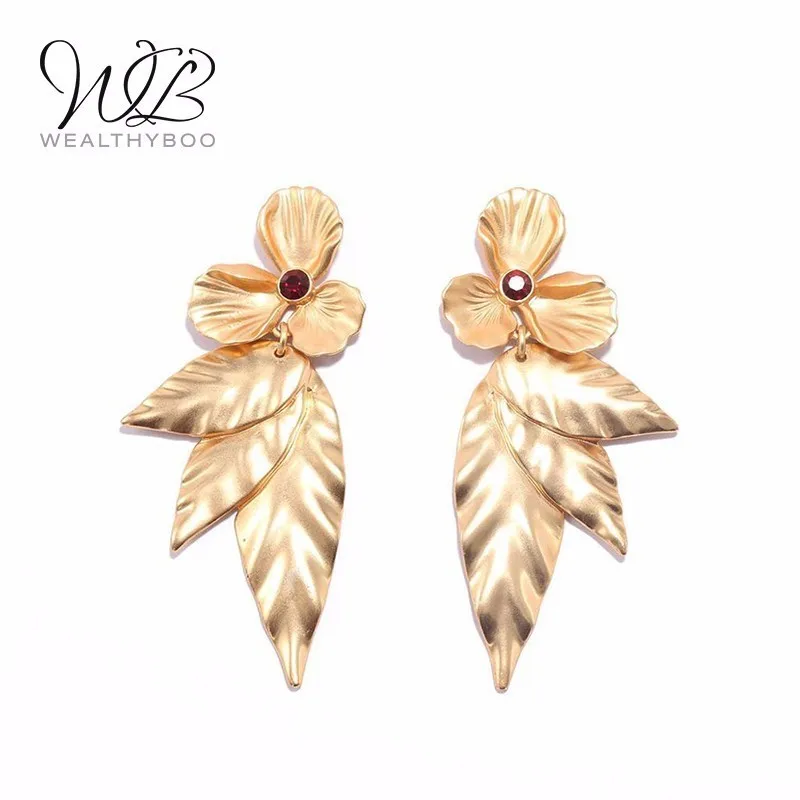 

WEALTHYBOO flower leaves metal ladies fashion jewelry earrings new