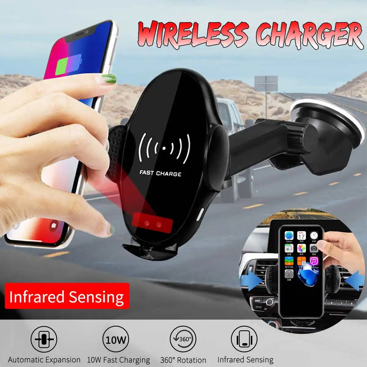

Qi Wireless Charger Infrared Sensor Auto Lock Car Air Vent Phone Holder Dashboard Mount Stand For iPhone XS Max Samsung S10 Plus
