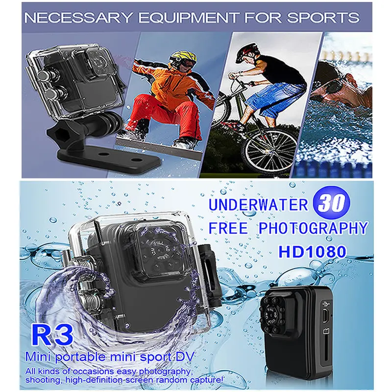 Tanie R3 WiFi Mini kamera HD 1080P mikro kamera widzenie nocne z wykorzystaniem podczerwieni Mini sportowa kamera dv nagrywania w pętlę do jazdy konnej