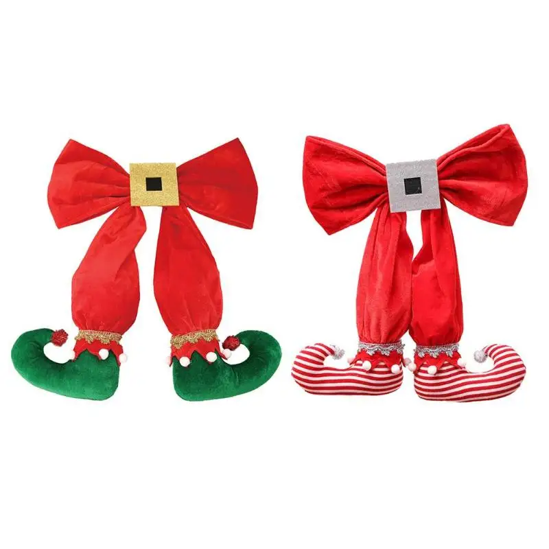 

Christmas Top Tree Decoration Bow Elf Boots Pendant Xmas Tree Hanging Ornament for Home New Year Party Scenes Arrangement