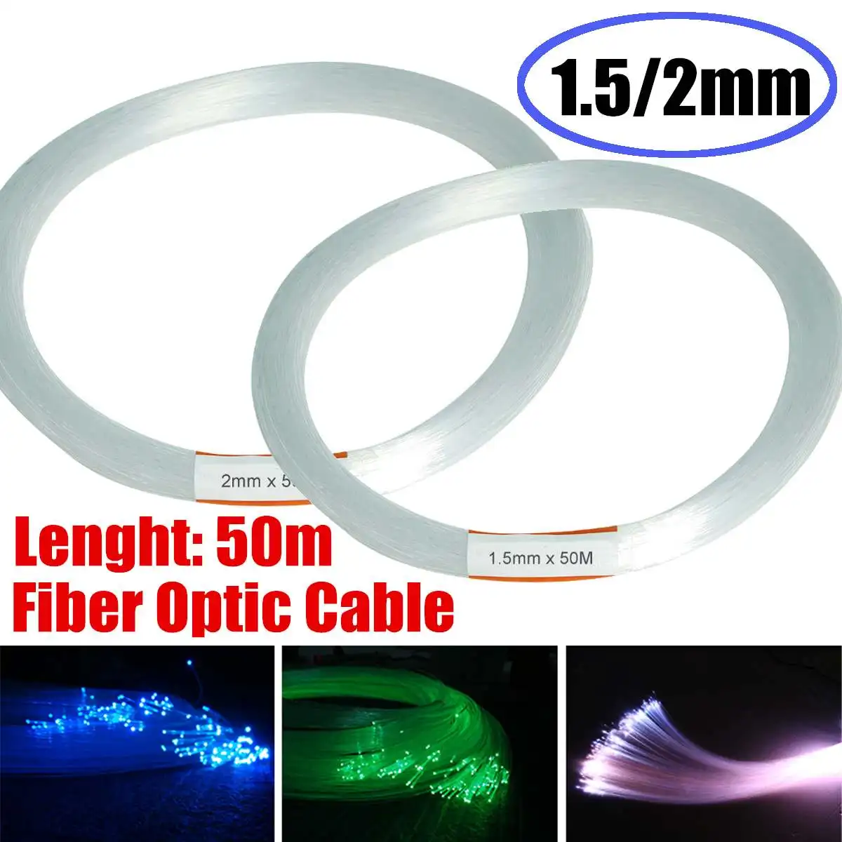 

Clear PMMA Optic Cable Fiber Light 50m/164ft End Grow LED Light Guide Kit DIY Holiday Commercial Lighting 1.5mm/2mm Christmas