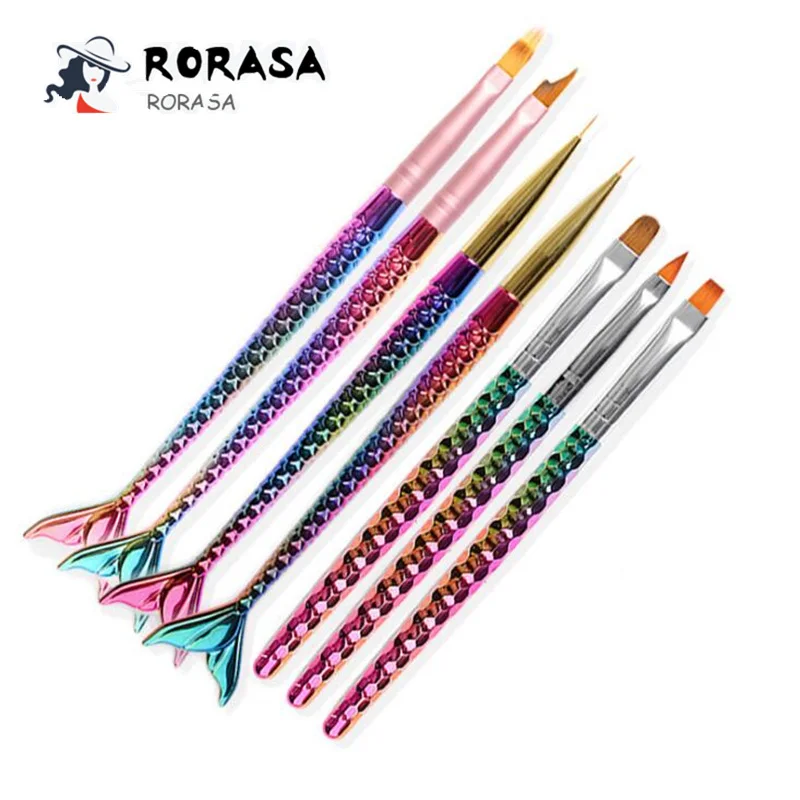 

7 styles Nail brush Gradient mermaid handle nail drawing brush Beauty nail art painting brush Women nail pencil makeup tool kit