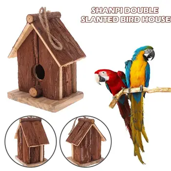 

Handicraft Wooden Bird Cages Nests Chinese Fir Double Slanted Bird Hanger Hanging Box Decorative Nest House