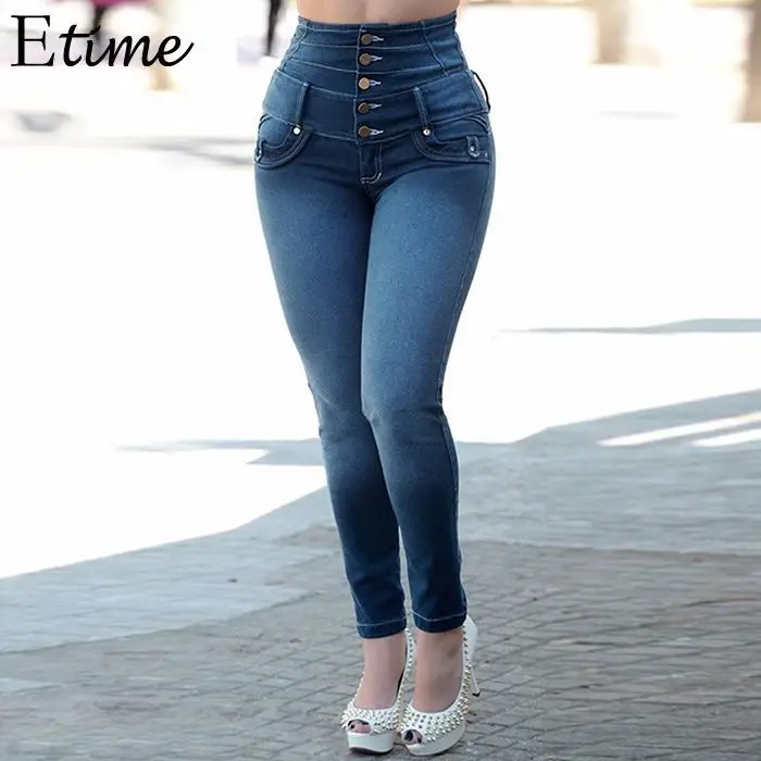Fanala джинсы для Для женщин 5 строк с высокой талией на пуговицах высокого