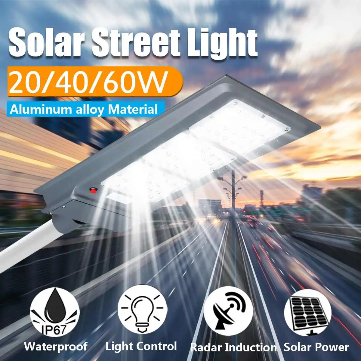 

20/40/60W Solar Street LED Light PIR Motion Sensor Radar Induction Wall Lamp Light Pole Polycrystalline High Efficiency Outdoor