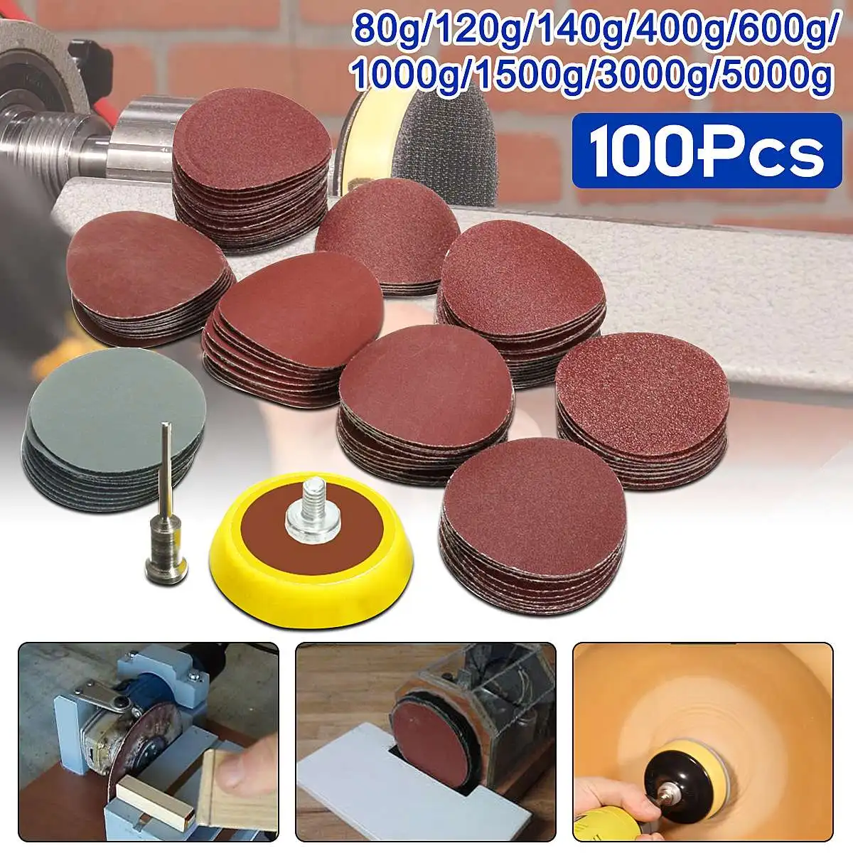 

100pcs 25mm/1inch Sandpaper + 1pcs 1inch Hook Loop Backer Plate 1/8inch Shank + 1pcs Loop Sanding Pad Abrasives Mixed Polishing