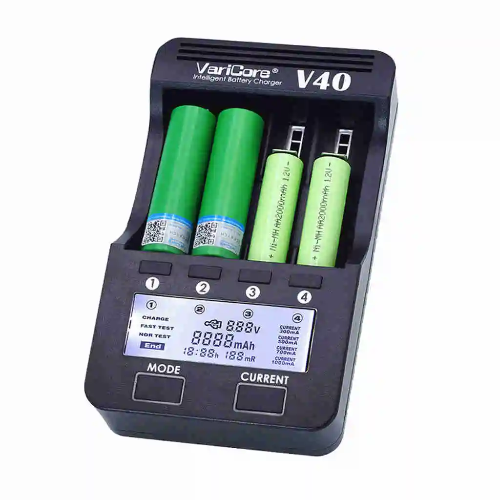 

Varicore V40 Lcd E-Cigarette Battery Charger 3.7V 18650 26650 18500 16340 14500 18350 Lithium Battery 1.2V Aa Nimh Batteries E