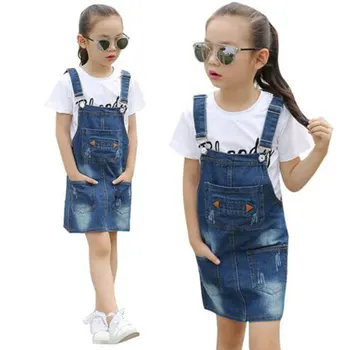 

2020 new baby girl denim dress 3-10T girl child kid clothes summer fashion teenager beach dress