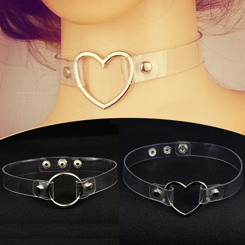 

Hot Sale 1PC Valentines Gift Round Choker Necklace Adjustable Circle Clear Metal Party Girls Heart Transparent Collar Necklace