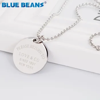 

New Stainless Steel Long Necklace For Women Pendants rose gold Silver Color Round Coin Disc Tiff Fashion Jewelry Collares Charm