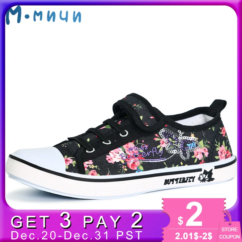 

MMNUN Moscow Size 31-36 Designer Floral Shoes for Girls Breathable Soft Canvas Sneakers Kids Girls Shoes with Butterfly ML1576K