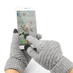 Зимние перчатки для женщин, мужчин, взрослых, детей, теплые эластичные вязаные рукавицы с сенсорным экраном, шерсть, полный палец, Guantes