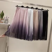 Мода весна новые женские плиссированные юбки с высокой талией из сетки модные яркие шелковые трапециевидные юбки средней длины