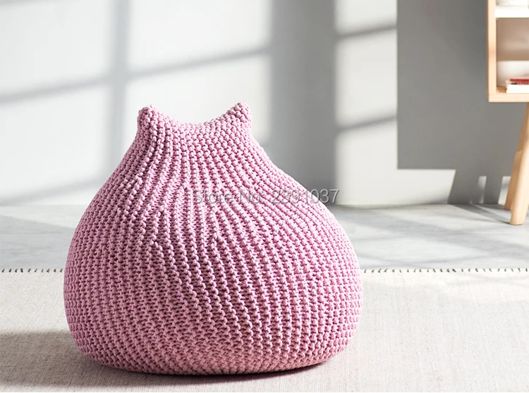70x65cm Princess Pink Handwoven Linen Thread Modern Bean Bag Sofa