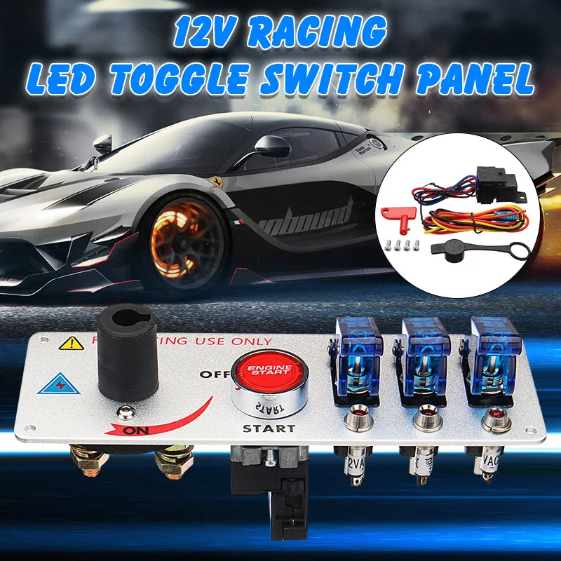 

Car Auto Racing LED Toggle Ignition Switch Panel Engine Start Push Buttons Set Kit Aluminum Alloy+Plastic Car Switches Pannel