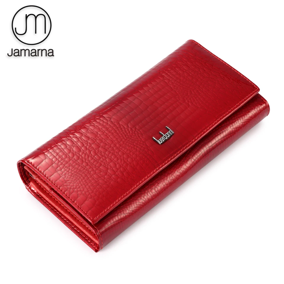 

Jamarna Wallet Female Genuine Leather Women Wallet Fish Pattern Wallet Female Red Leather Inside Clasps Coin Purse Card Holder