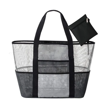 

ICON Mesh Beach Bag Handbag Beach Bag Family Net Beach Bag Mesh Bag Picnic Storage Bag Shopping Bag Handbag, Black