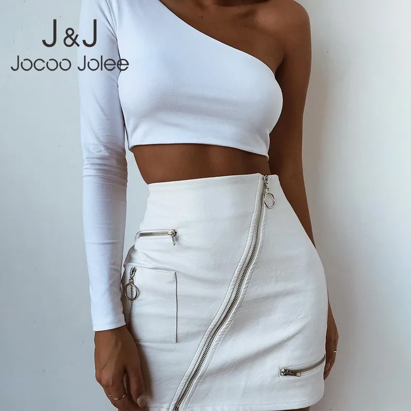 Женская кожаная юбка с высокой талией Jocoo Jolee летняя трапециевидная в Корейском