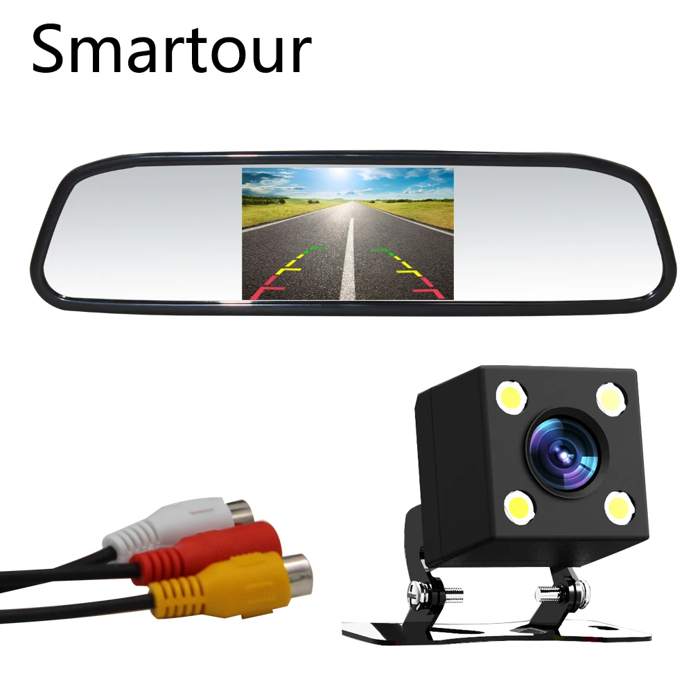 Smartour  Car reversing camera plug with LED lights waterproof rear view parking image  rearview mirror system 