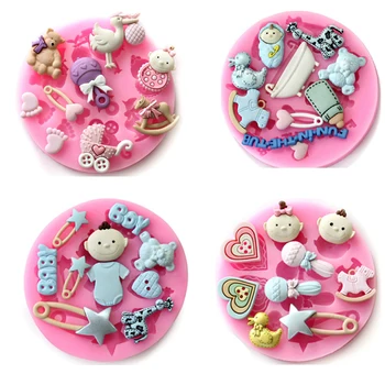 

Baby Shower Party 3D Food Grade Silicone Mould Fondant Baby Toy Shape Chocolate Cookie Silicone Mold Modeling Cake Decoration
