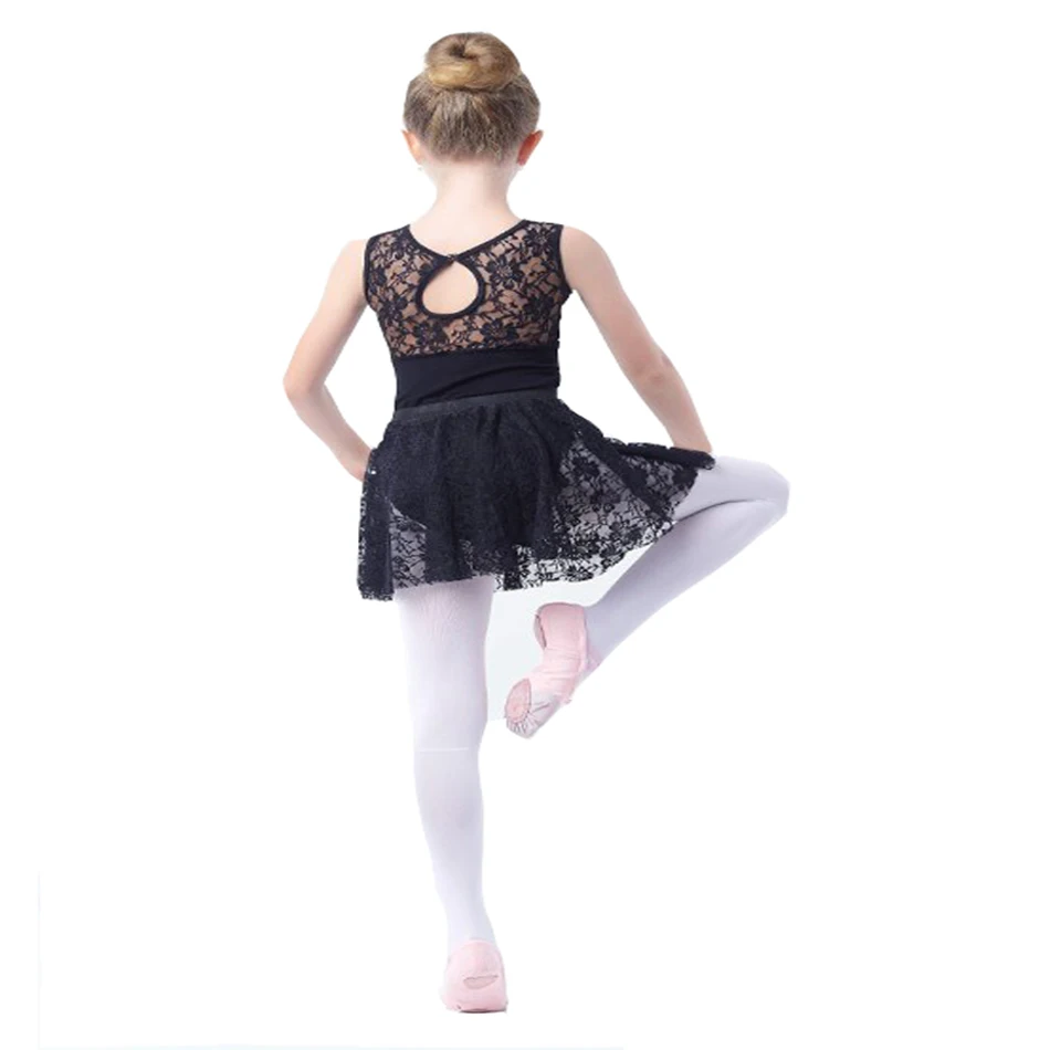 Детское кружевное балетное платье для девочек, черное гимнастическое трико, хлопковое балетное трико, танцевальная одежда для детей
