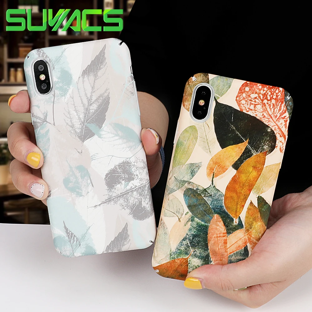 

SUYACS Retro Nature Leaf Case for iPhone X XS XS Max XR 6 7 8 Plus Fitted Hard PC Screen Protective Vintage Phone Back Cover