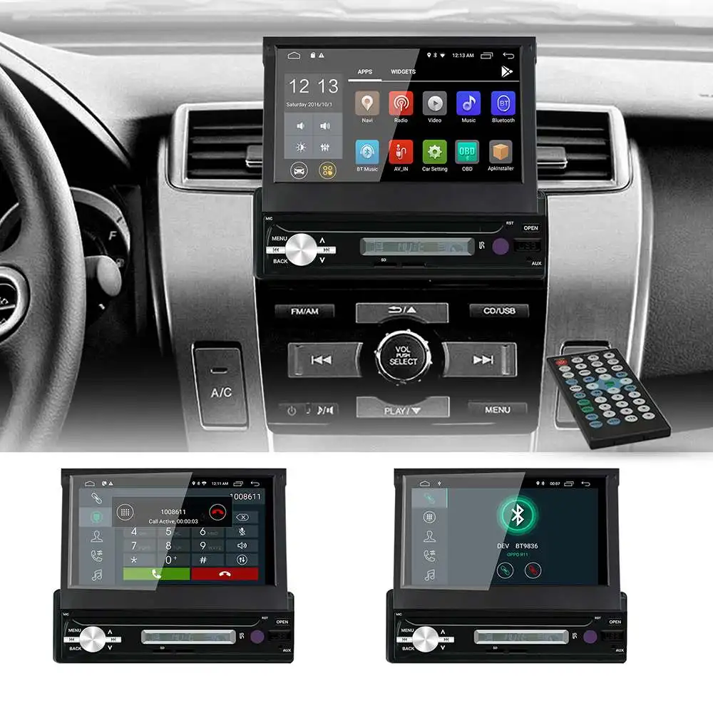 Perfect 7" 1DIN Car Stereo Multimedia Player 2+32G for Android 8.1 Adjustable Screen FM Bluetooth WIFI GPS Nav Radio Video MP5 Player 1