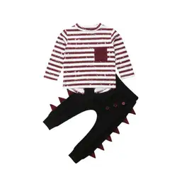 Полосатая футболка с длинными рукавами для маленьких мальчиков, топы + штаны, комплекты одежды
