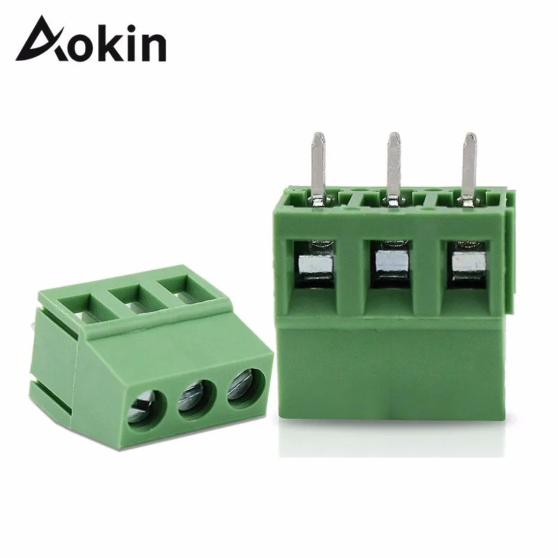 Aokin 10 шт./20 шт./30 шт. 2 штифта 5 мм Шаг 8A 250 в PCB винт зеленый разъем монтажный клеммный