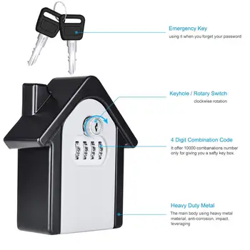 

Key Lock Box [Emergency Key], Wall-Mounted Combination Key Security Storage Lock Box And Emergency Key To Prevent Forgettin