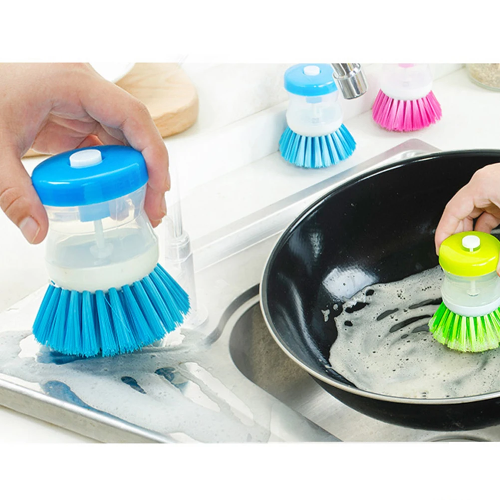 

1PC Kitchen Plastic Nylon Bristles Cleaning Cleaner Soap Dispenser Brush Scrubber For Pot Dishes Cooking Sink Tool Random Color
