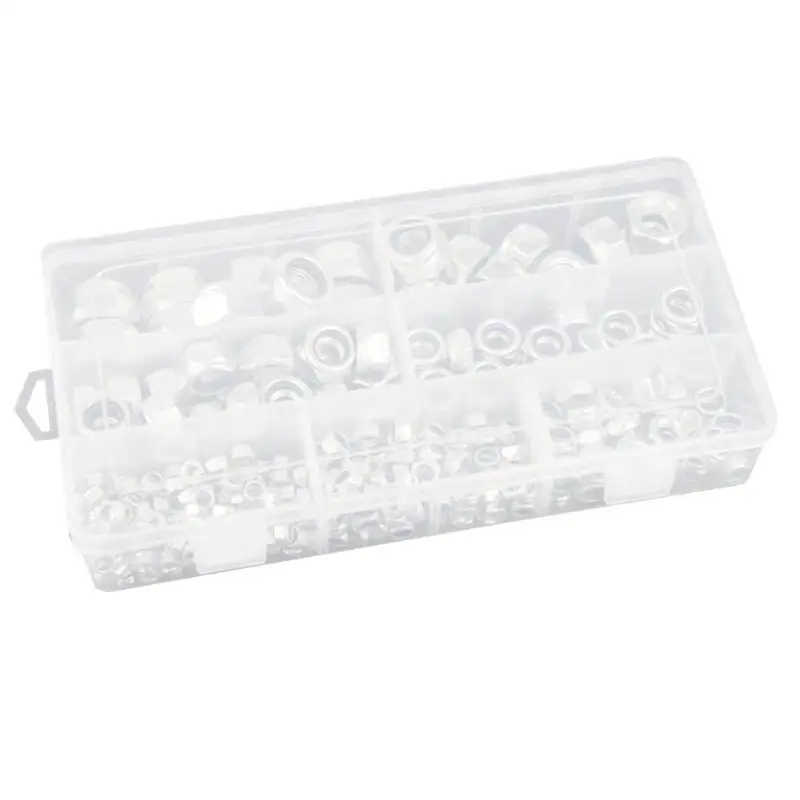 

280 pcs/lot M5-M16 Galvanized Nylon Nut Locknut Anti-drop Hex Nut Hexagon Screws Kit Convenient Re-sealable with Plastic Case