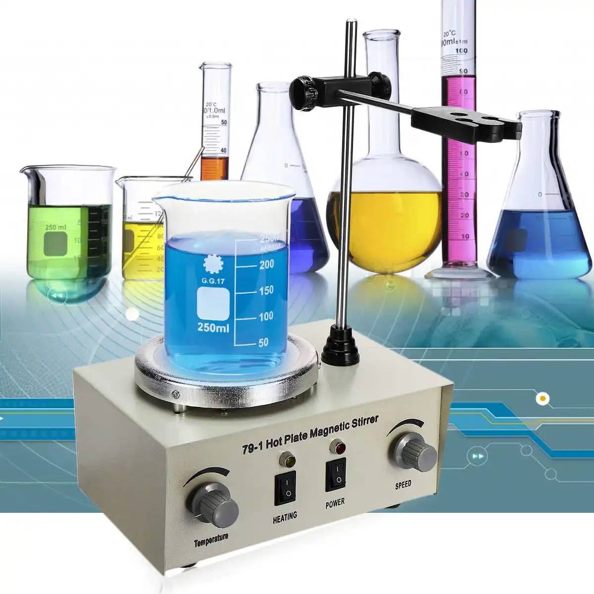 

US/AU/EU 79-1 110/220V 250W 1000ml Hot Plate Magnetic Stirrer Lab Heating Dual Control Mixer No Noise/Vibration Fuses Protection