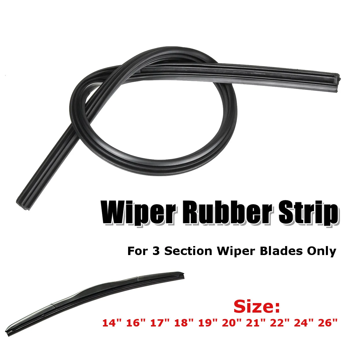 Car Windscreen Wiper Blade Rubber Strip Refill For 3 Section Wiper