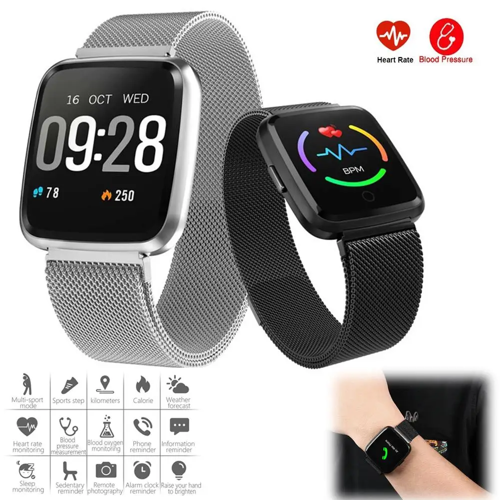 

Bluetooth Smart Watch Blood Pressure Heart Rate Monitor Stainless Steel Wrist Watch for Men Women Samsung iPhone Nokia