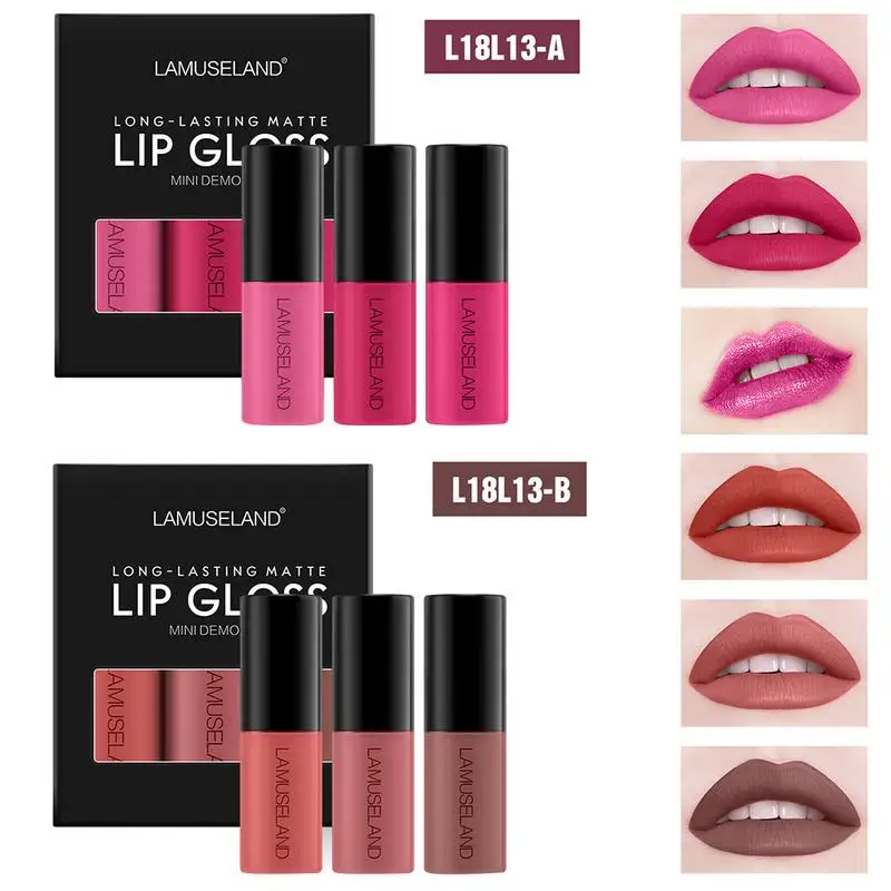 

3Pcs Waterproof Long Lasting Matte Mini Lipstick Makeup Lip Gloss Set Makeup Cosmetics Accessories Lip Gloss