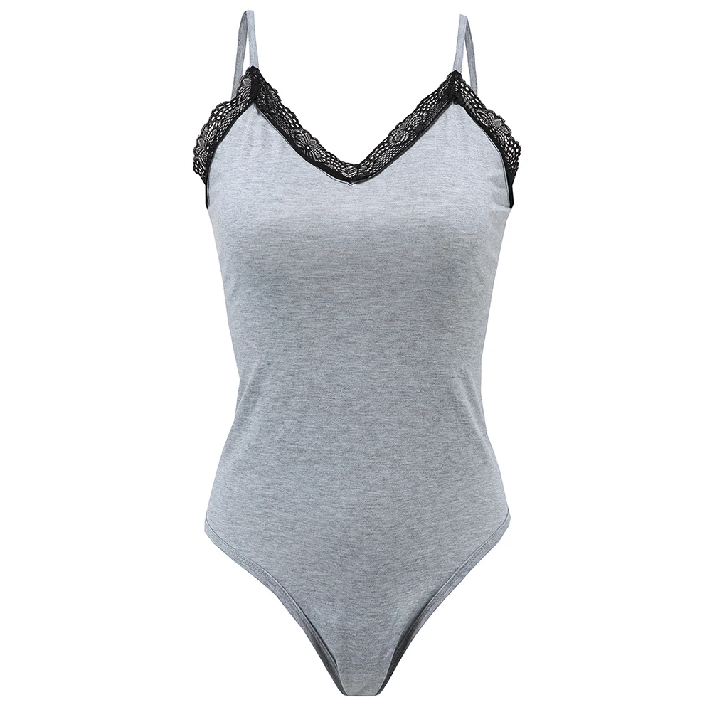 Women's Sexy Skinny Lace Spaghetti Strap Bodysuits Solid Fashion Summer