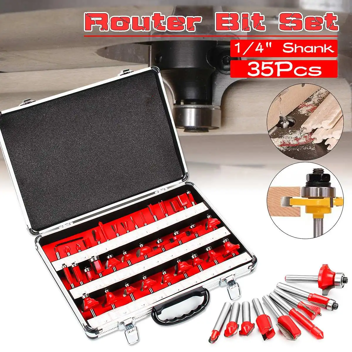 

New 35pcs 1/4 Inch Woodworking Shank Router Bit Set Tungsten Carbide Tip Router Wood Cutter Tool set Milling Cutters Router