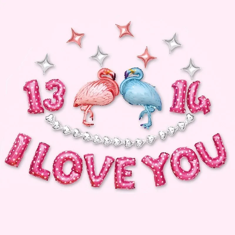 

40pcs I Love You Foil Balloons Large Flamingo Ballon Wedding Decoration And Happy Anniversary Supplies Engagement And Party Gift
