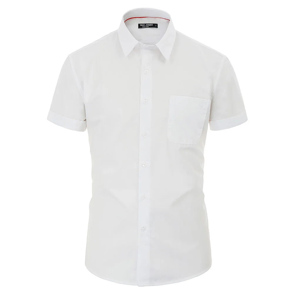 Men white shirt summer office wear business work shirts Solid Color ...