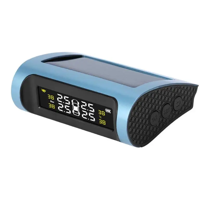 

Solar Power USB TPMS Car Tire Pressure Monitoring System LCD Display with 4 External/Internal Sensors Car Safety Alarm System