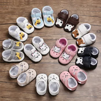 

2019 Baby Girls Boys Cartoon Soft Sole Leather Crib Shoes Antislip Sneaker Prewalker Buckle Strap Animal Pattern Crib Shoe 0-18M