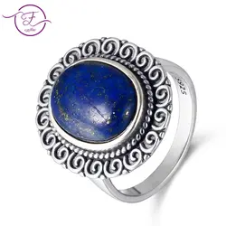 Для женщин 925 пробы Silver10x14MM Овальный натуральный Радуга Lapis кольца Jewelry Кольцо Винтаж юбилей подарки вечерние вечеринок