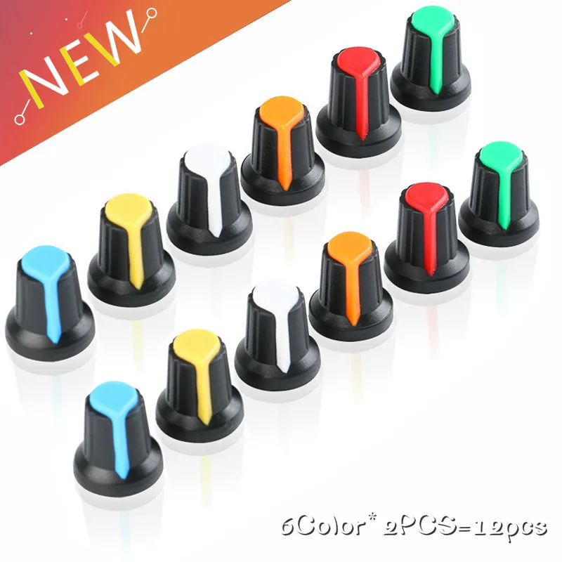 

12pcs Potentiometer knob switch ( button A variety of colors) AG2 Plastic knob for Diameter 6mm Plum Handle WH148 switch cap